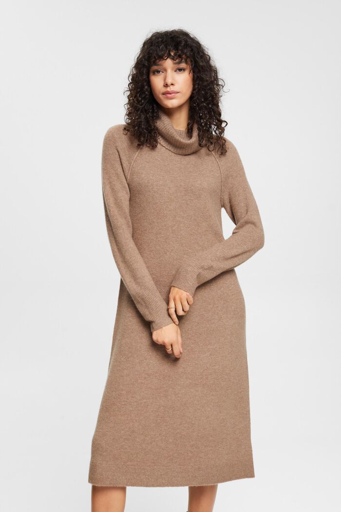 Wool blend turtleneck dress, TAUPE, detail image number 0