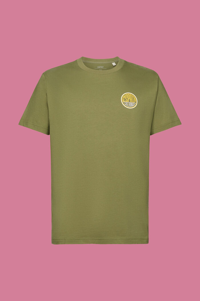 Cotton t-shirt with logo breast print, OLIVE, detail image number 5