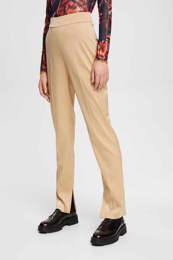 High-rise split hem trousers, CREAM BEIGE, detail image number 0
