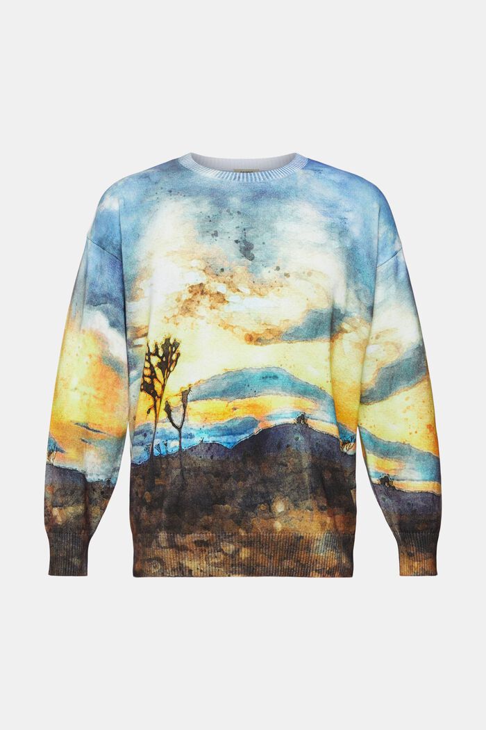 All-over landscape digital print sweater, DARK BLUE, detail image number 6