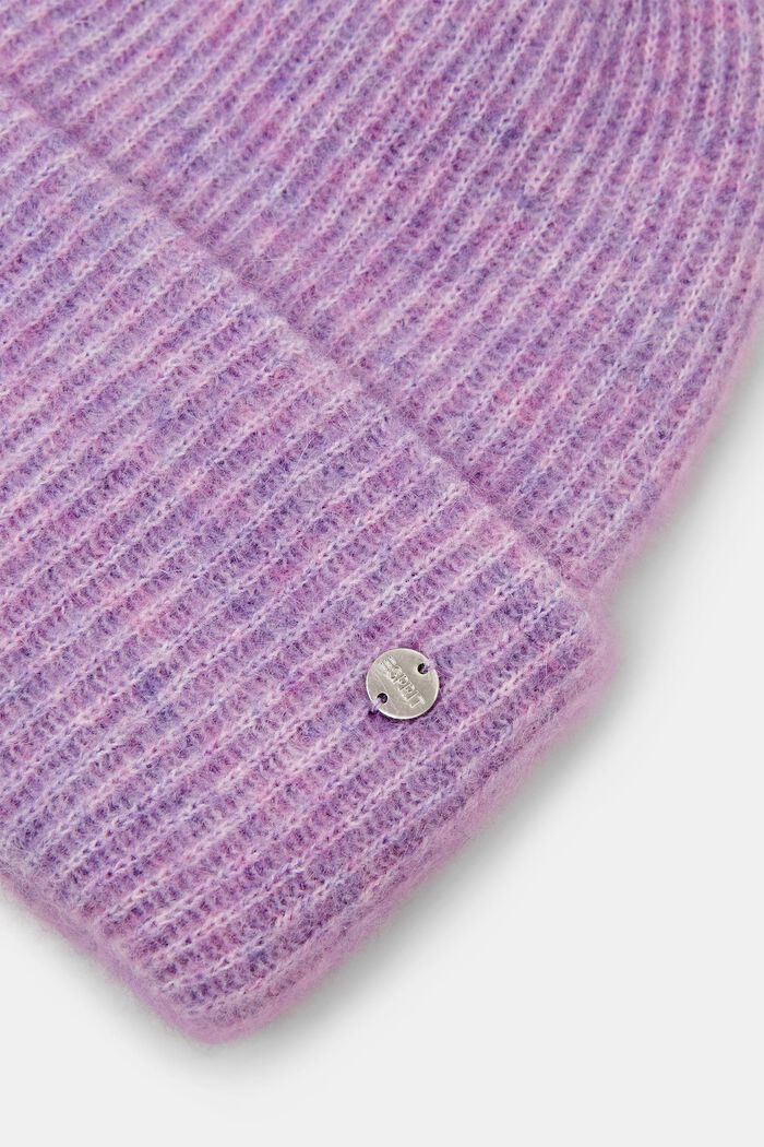Mohair-Wool Blend Ribbed Beanie, LAVENDER, detail image number 1