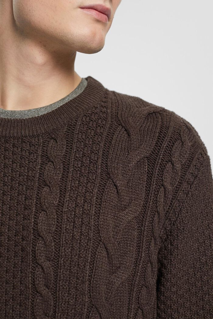 絞花針織毛衣, 深棕色, detail image number 0