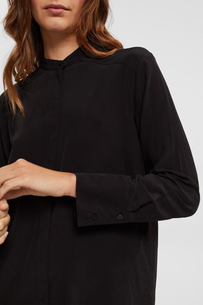 Blouse with banded collar, BLACK, detail image number 0