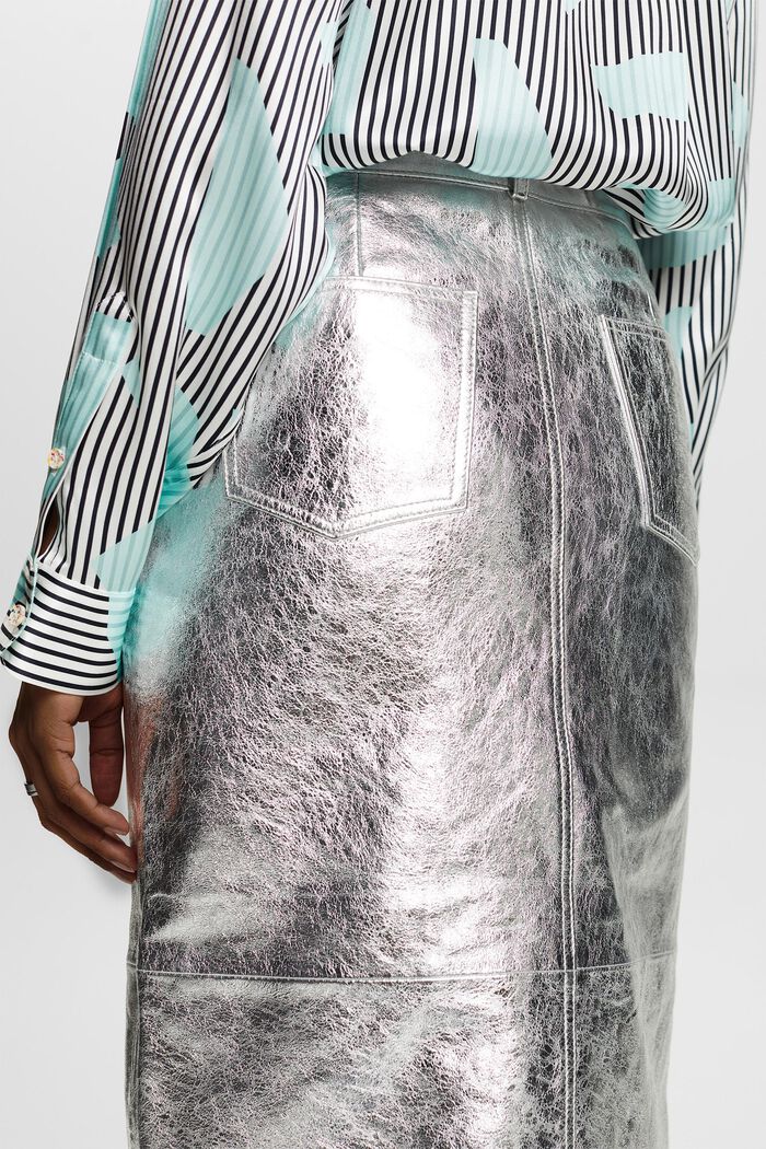 金屬光感皮革半身裙, 銀色, detail image number 3