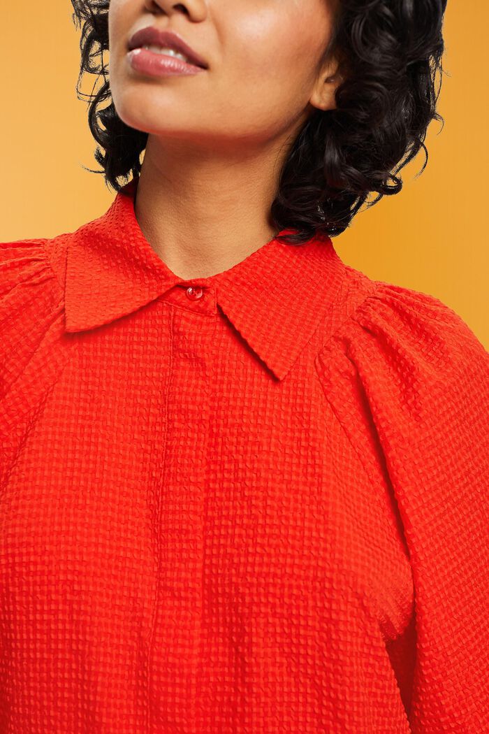 泡泡紗燈籠袖女裝襯衫, 橙紅色, detail image number 2