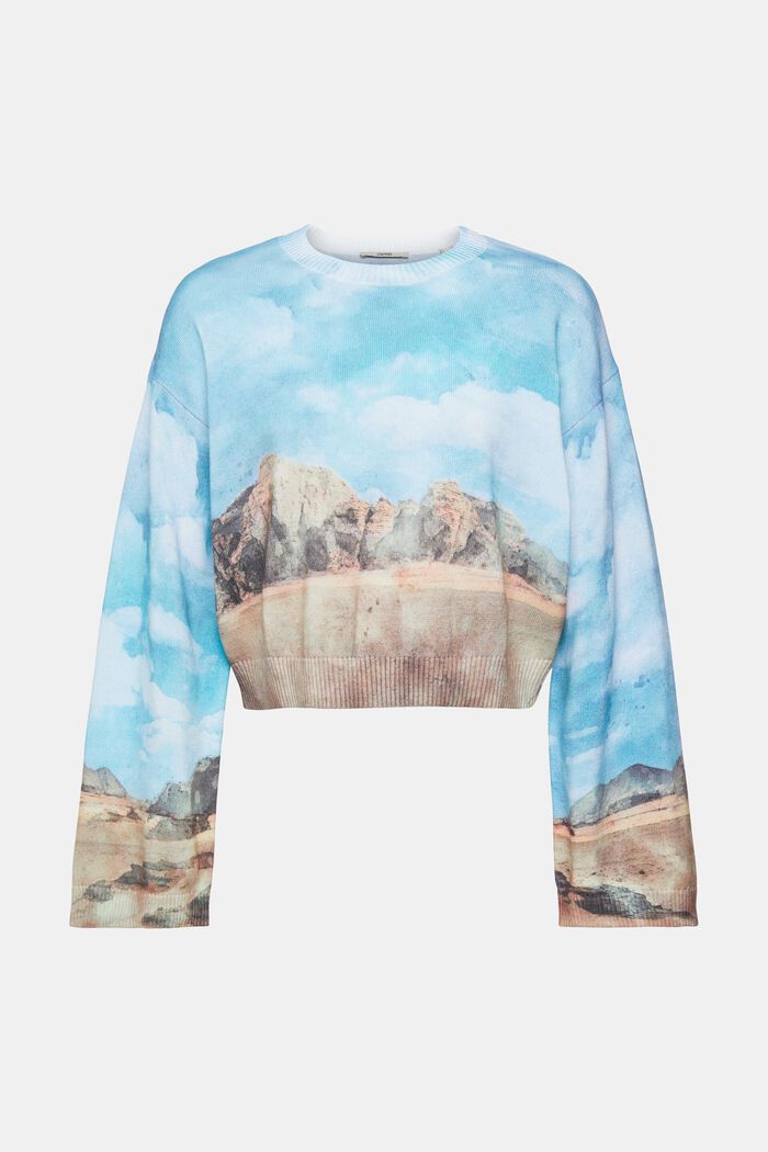 All-over landscape digital print cropped sweater, TURQUOISE, detail image number 6