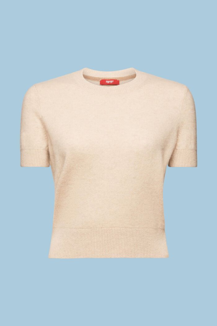 Cashmere Short-Sleeve Sweater, SAND, detail image number 6