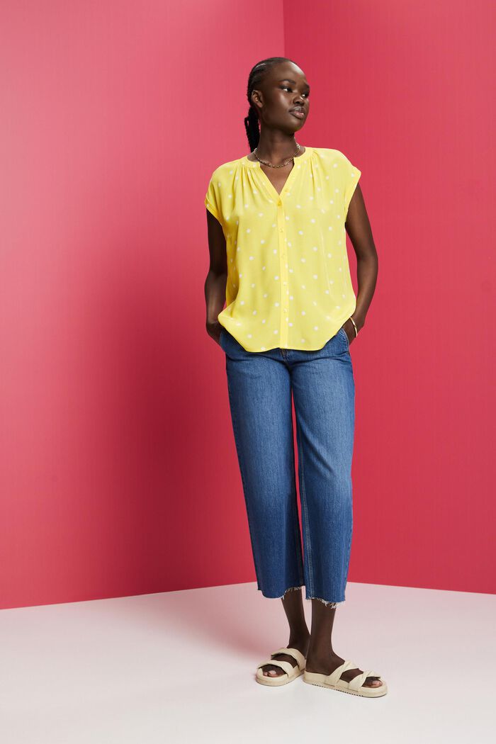 Printed Short Sleeve Blouse, LIGHT YELLOW, detail image number 4