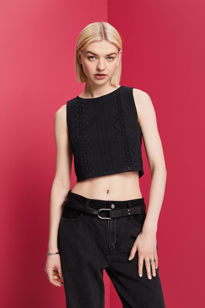 Embroidered crop top, LENZING™ ECOVERO™, BLACK, detail image number 0