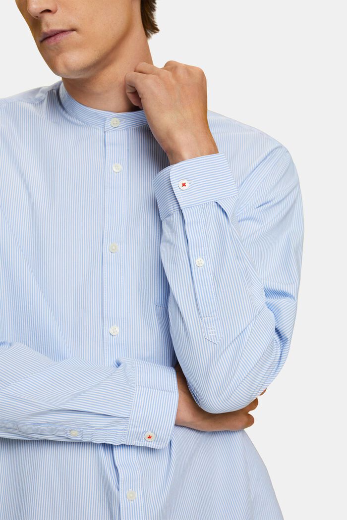 棉質立領細條紋襯衫, 灰藍色, detail image number 2