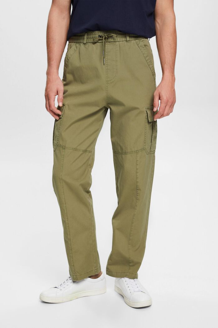 Cotton jogger-style tapered cargo trousers, OLIVE, detail image number 0