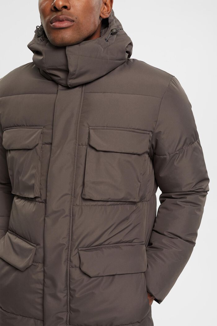 Quilted coat with detachable hood, KHAKI GREEN, detail image number 0