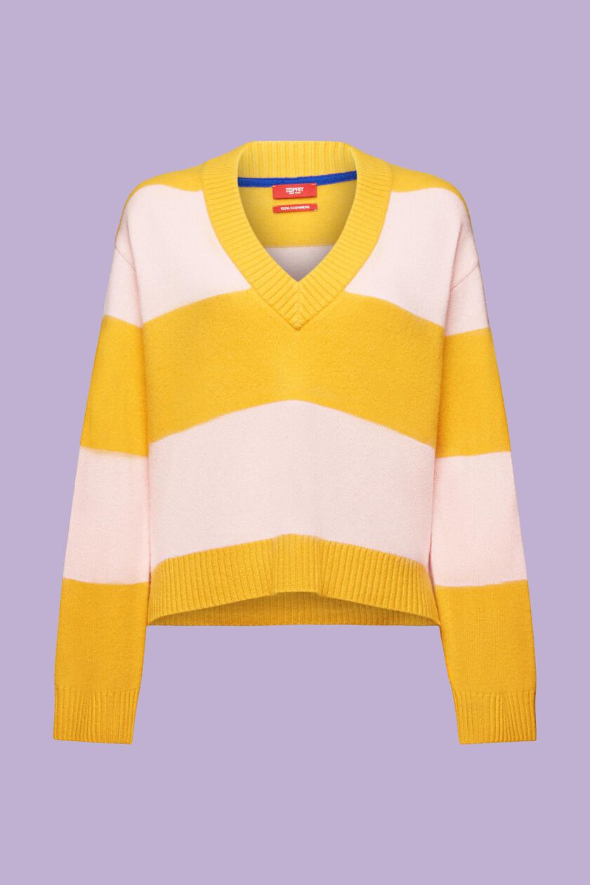 Cashmere V-Neck Rugby Stripe Sweater