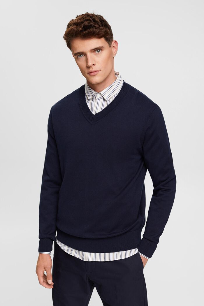 V-neck knit sweater, NAVY, detail image number 4