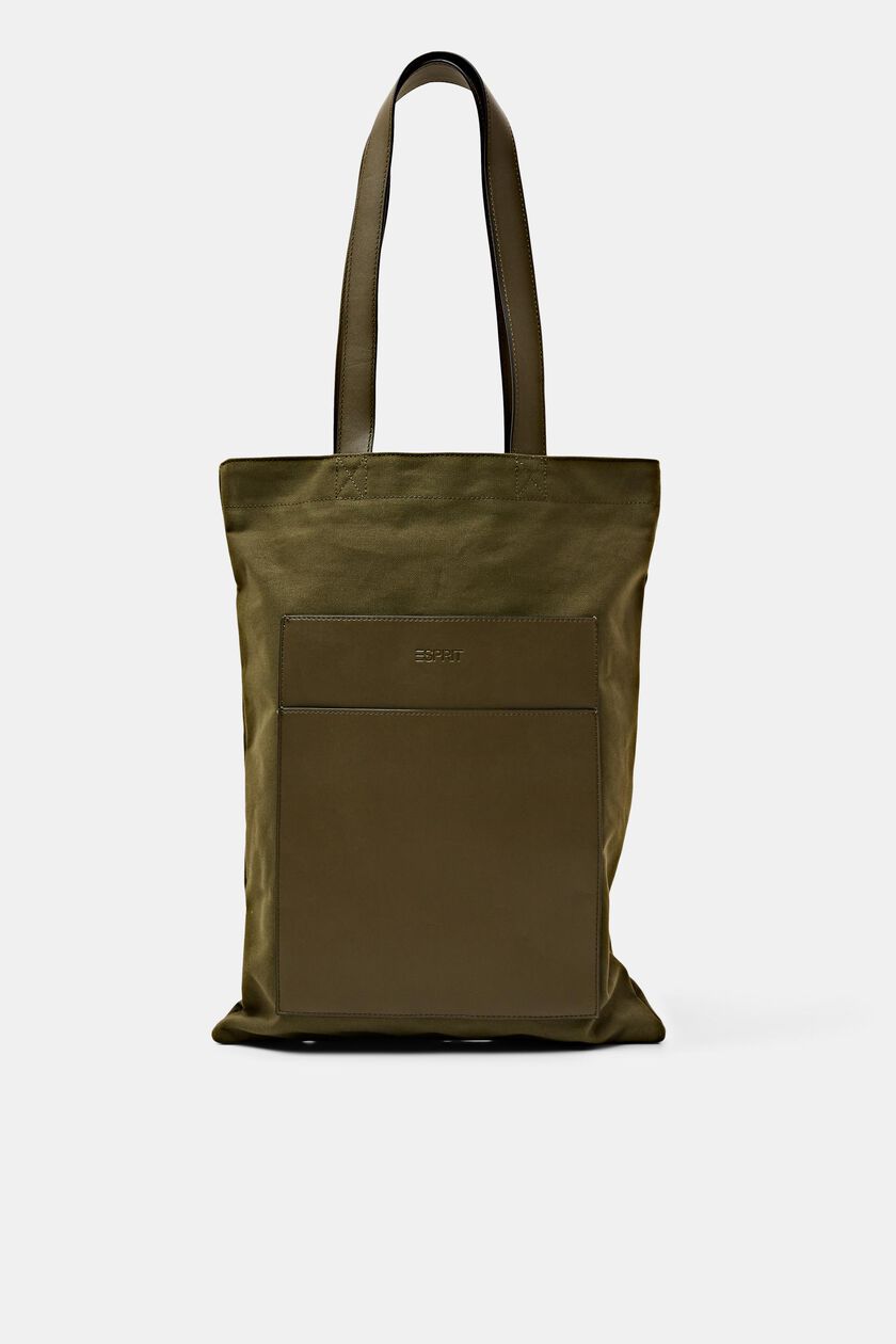 Vegan Leather Trimmed Cotton-Canvas Tote