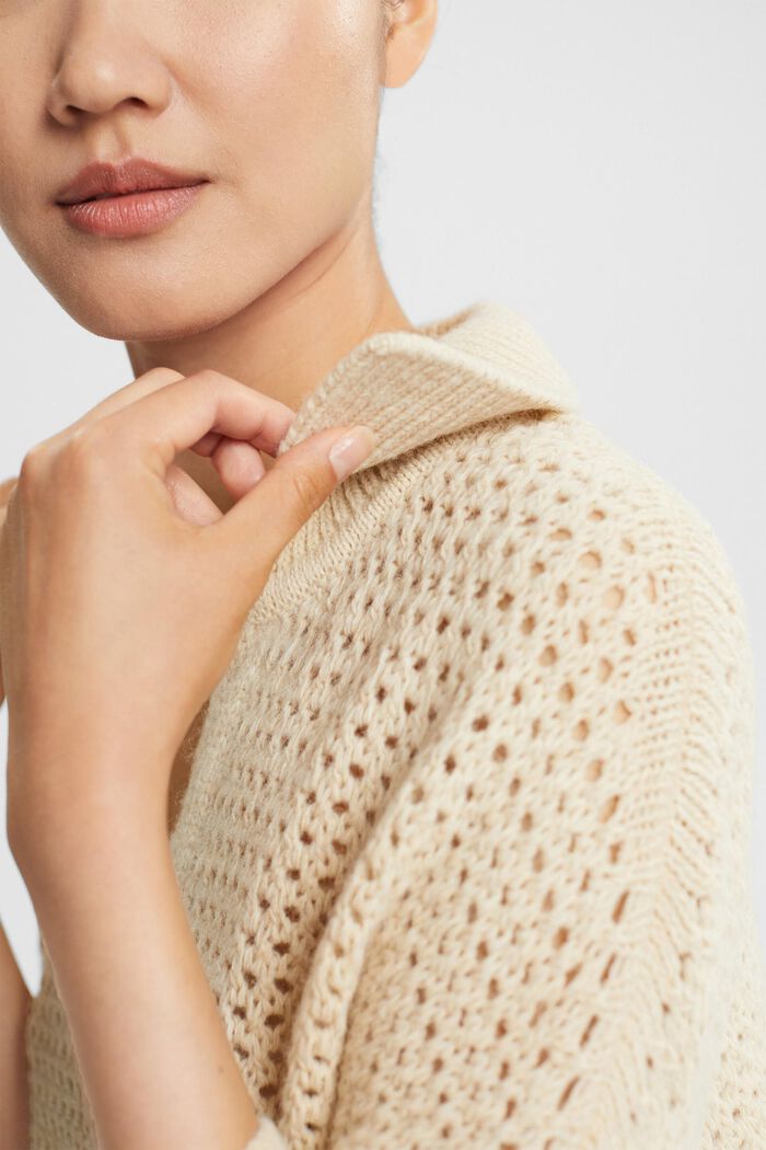 Alpaca blend: textured knit jumper, CREAM BEIGE, detail image number 0