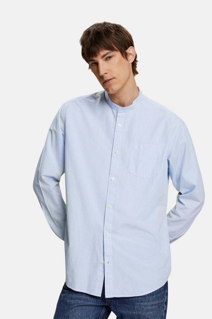棉質立領細條紋襯衫, 灰藍色, detail image number 0