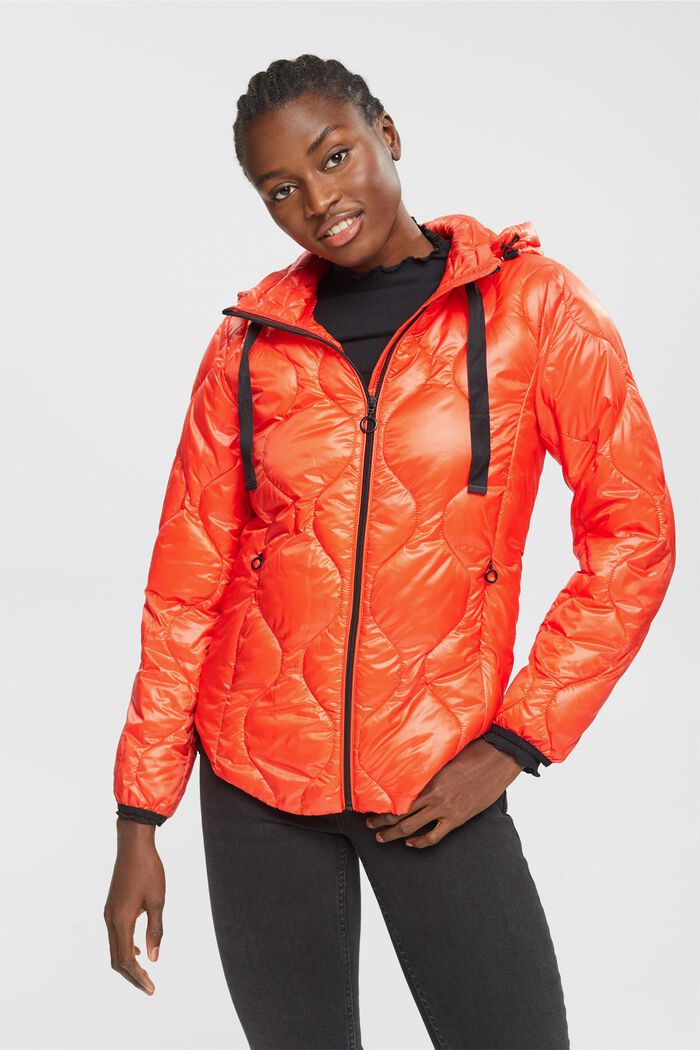Quilted puffer jacket with a hood, ORANGE RED, detail image number 0
