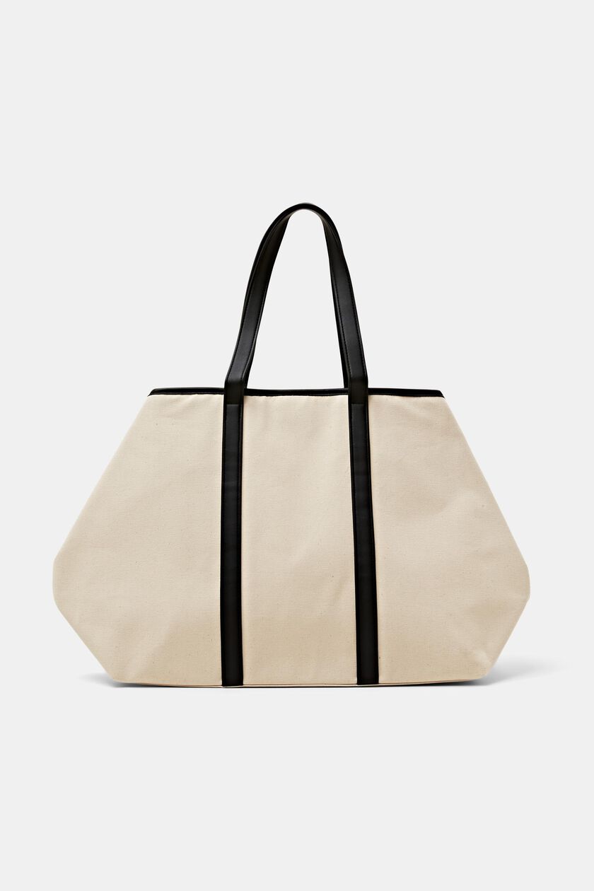 Faux Leather-Trimmed Canvas Tote