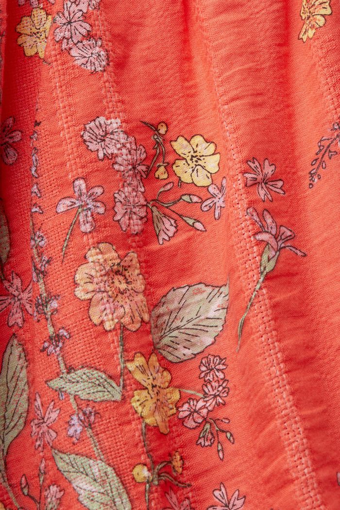 Floral Print Cotton Knee-Length Dress, CORAL ORANGE, detail image number 5