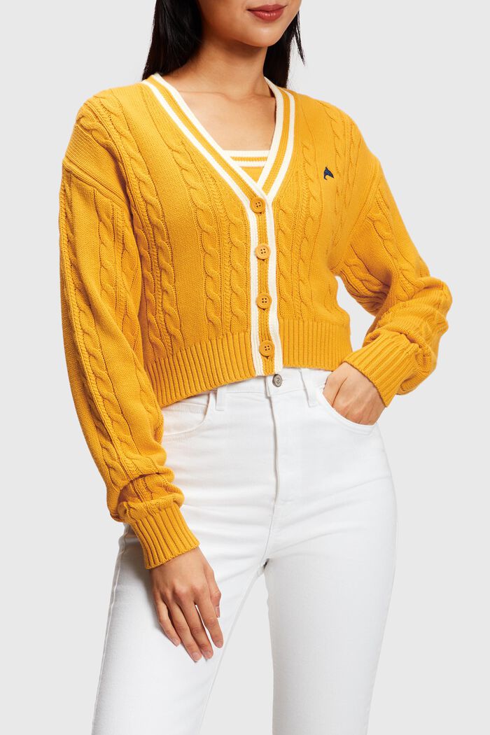 Cable knit cardigan, YELLOW, detail image number 0