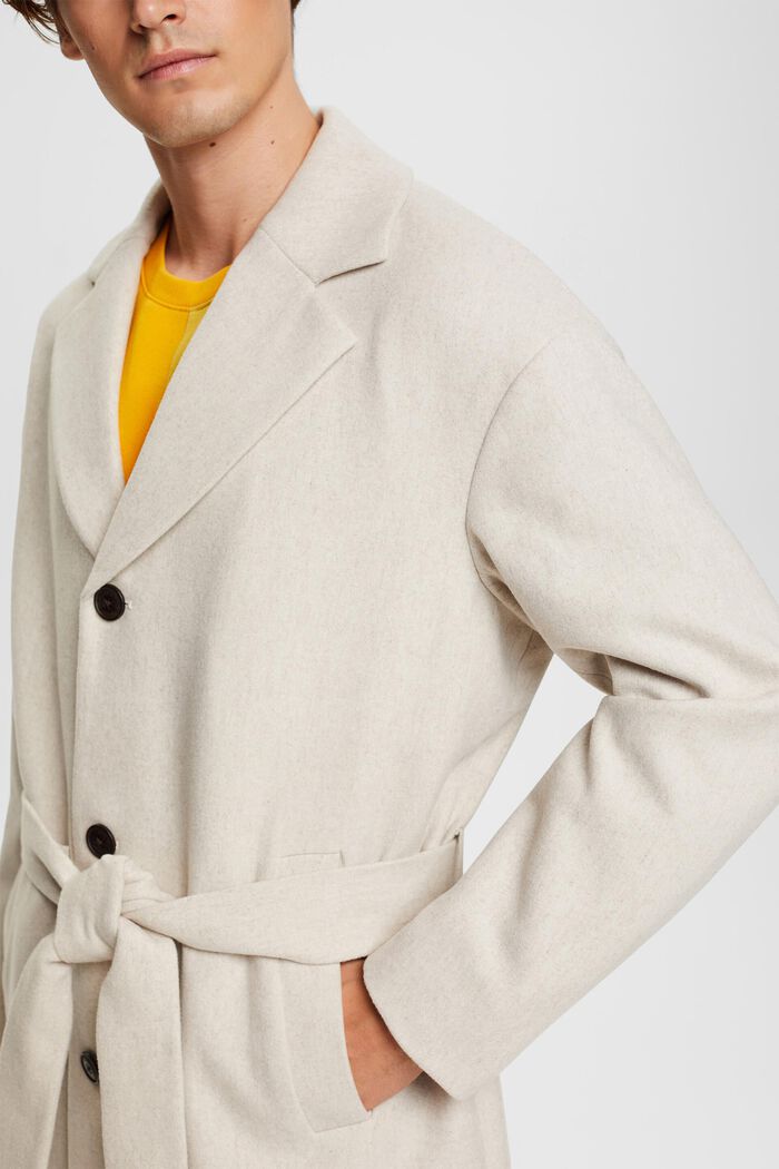 Wool blend coat with tie belt, CREAM BEIGE, detail image number 0
