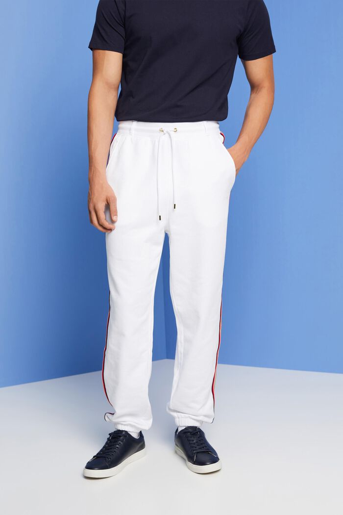 Striped Cotton Track Pants, WHITE, detail image number 0