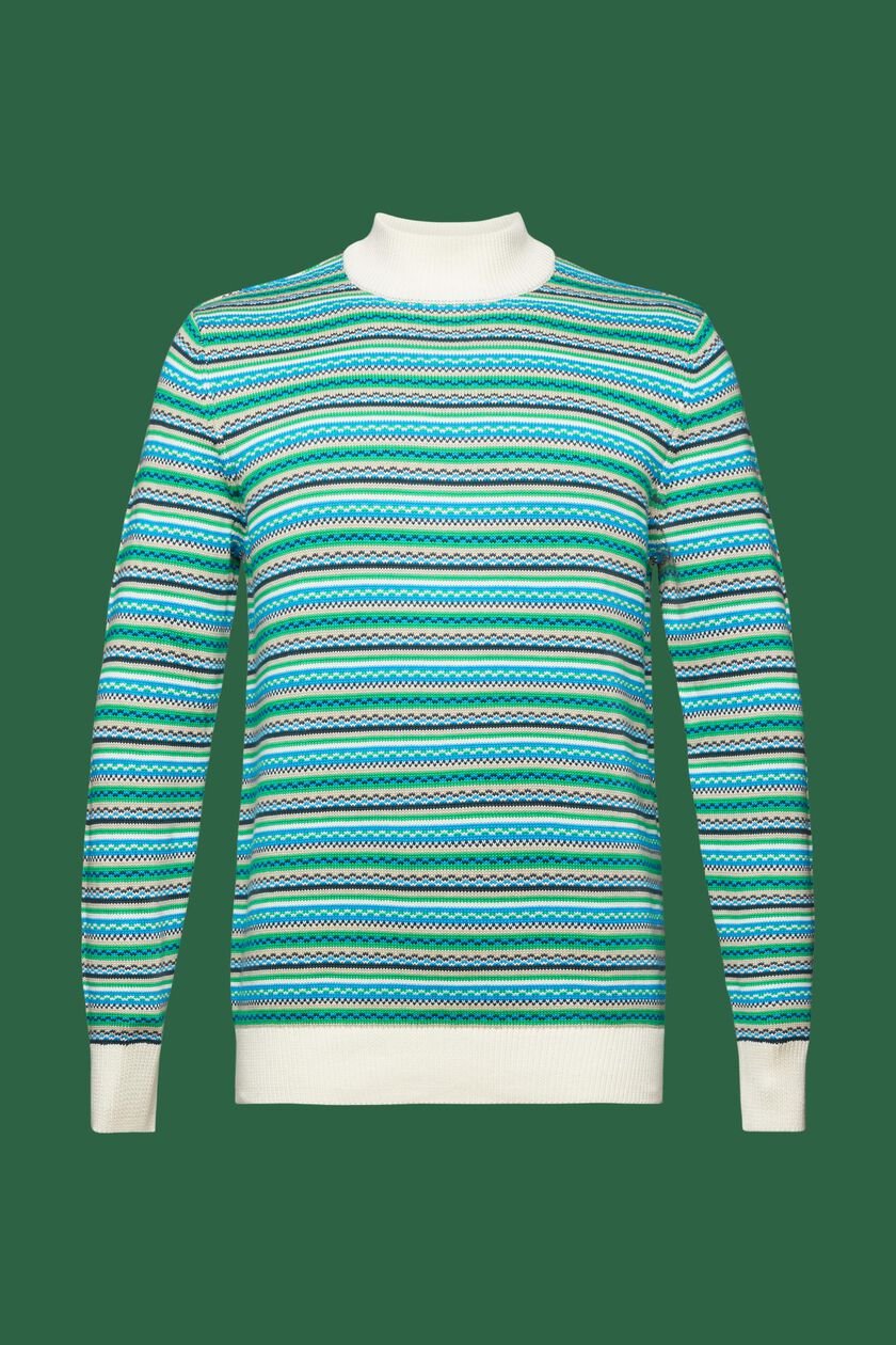 Cotton Jacquard Mock Neck Sweater