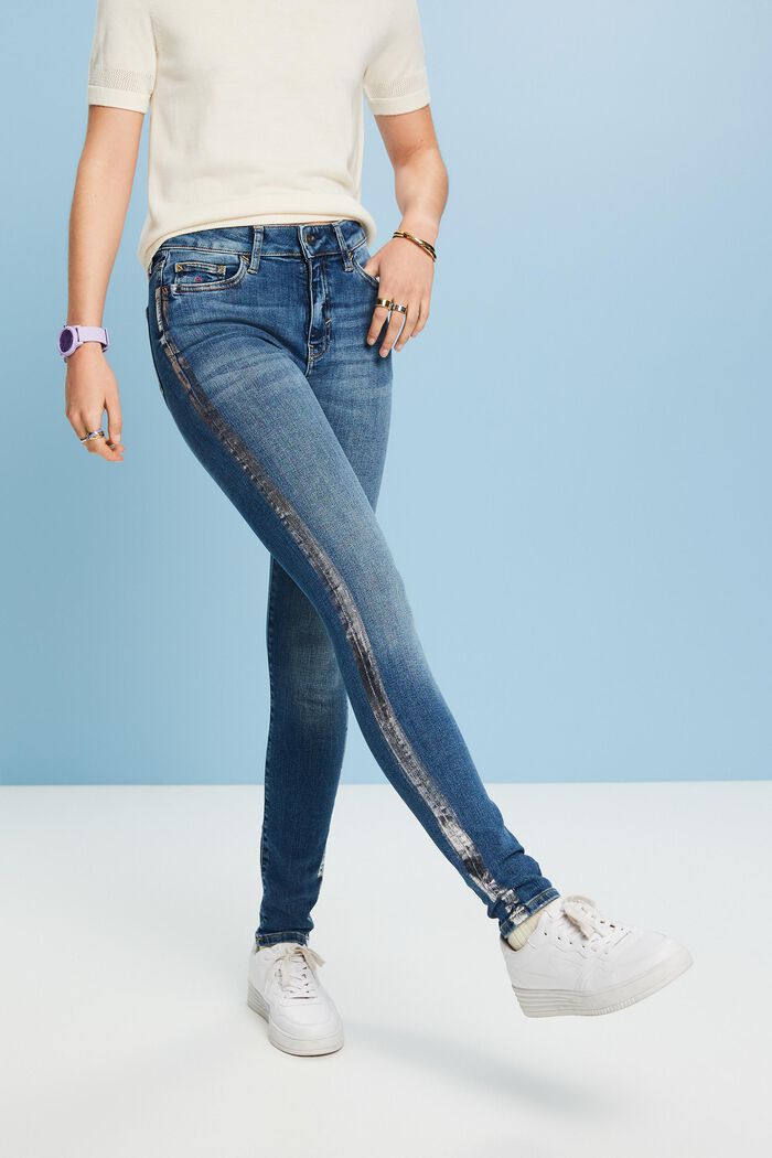 High-Rise Metallic Skinny Jeans, BLUE MEDIUM WASH, detail image number 0