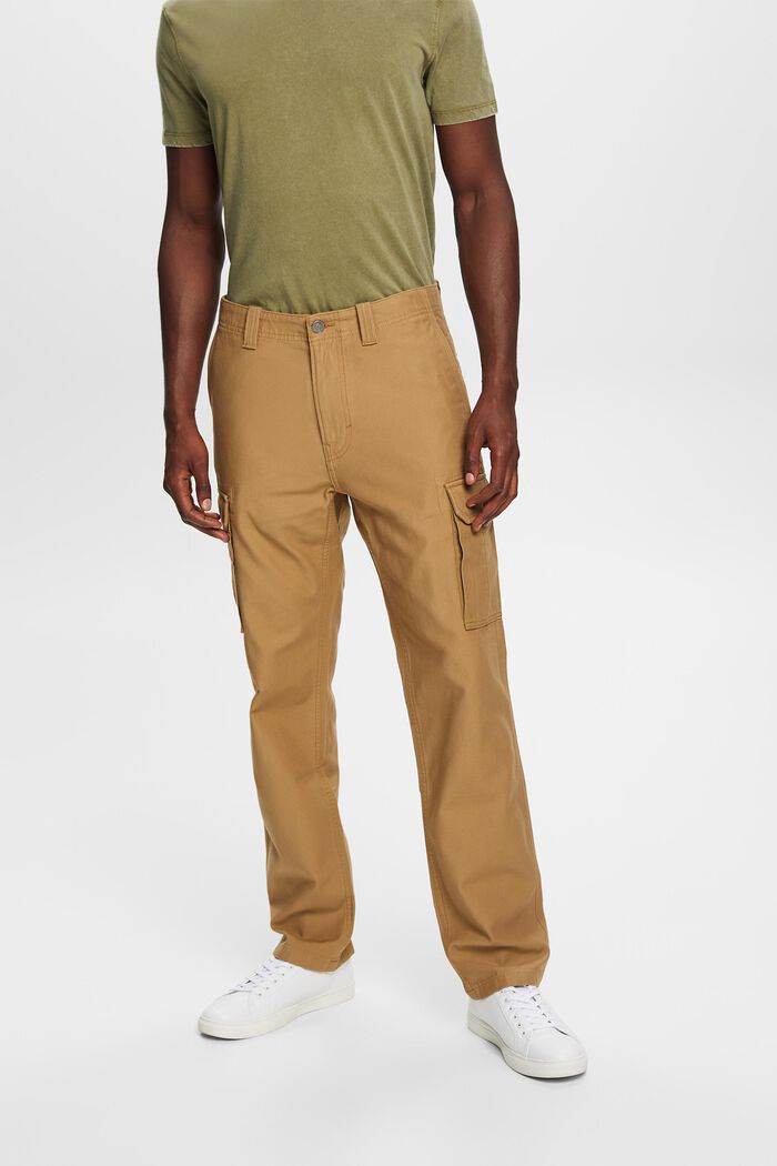 Washed cargo trousers, 100% cotton, CAMEL, detail image number 0