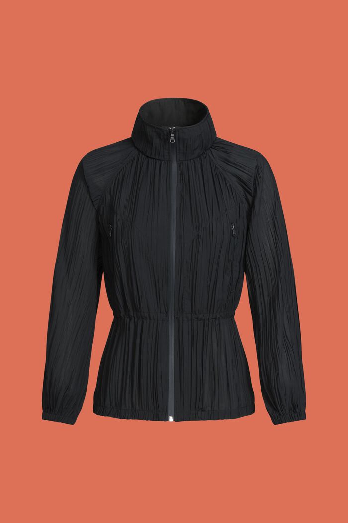 ‌褶皺設計半高領夾克, 黑色, detail image number 5
