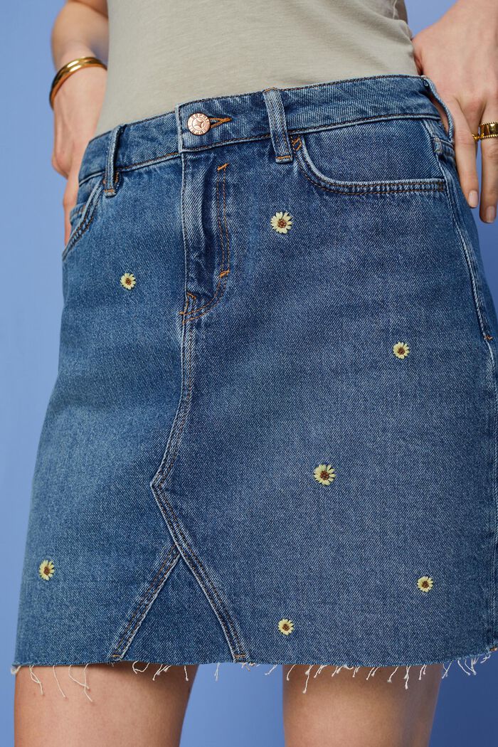 Embroidered jeans mini skirt, BLUE DARK WASHED, detail image number 2