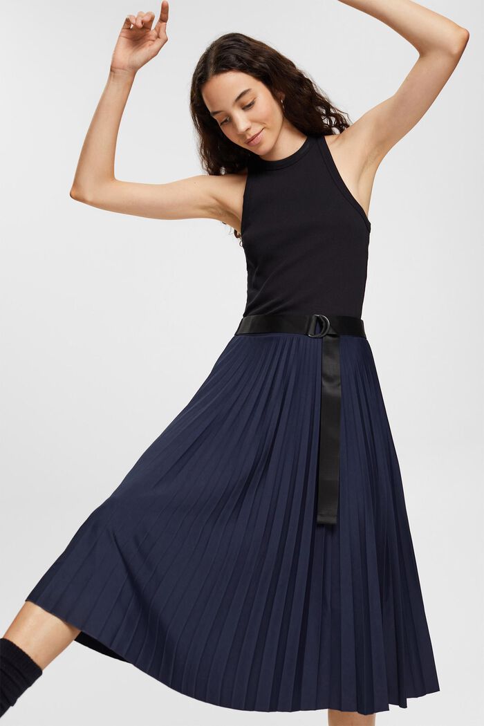 Pleated skirt with belt, NAVY, detail image number 3