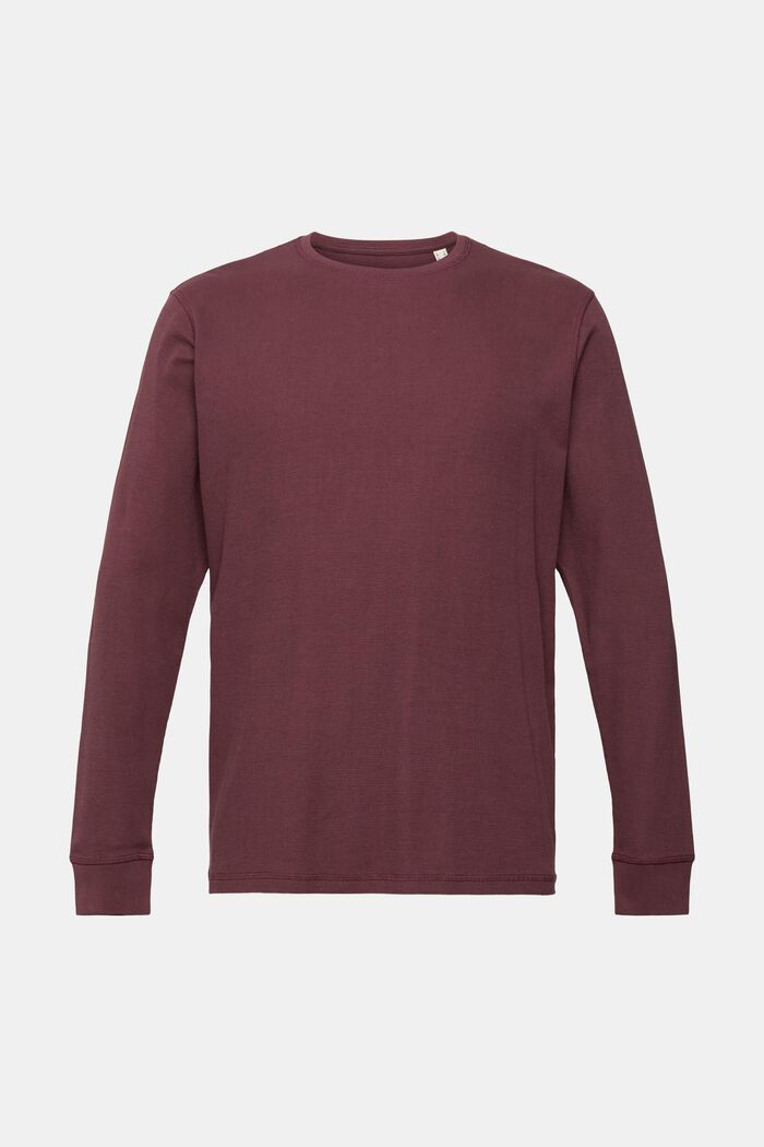 Waffle piqué long sleeve top, BORDEAUX RED, detail image number 2