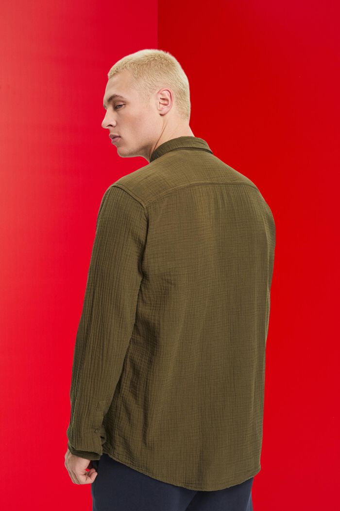 再生棉質平紋細布襯衫, 軍綠色, detail image number 3