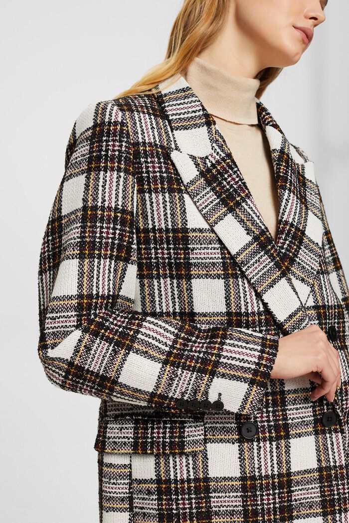 Plaid Double-Breasted Bouclé Blazer, OFF WHITE, detail image number 0