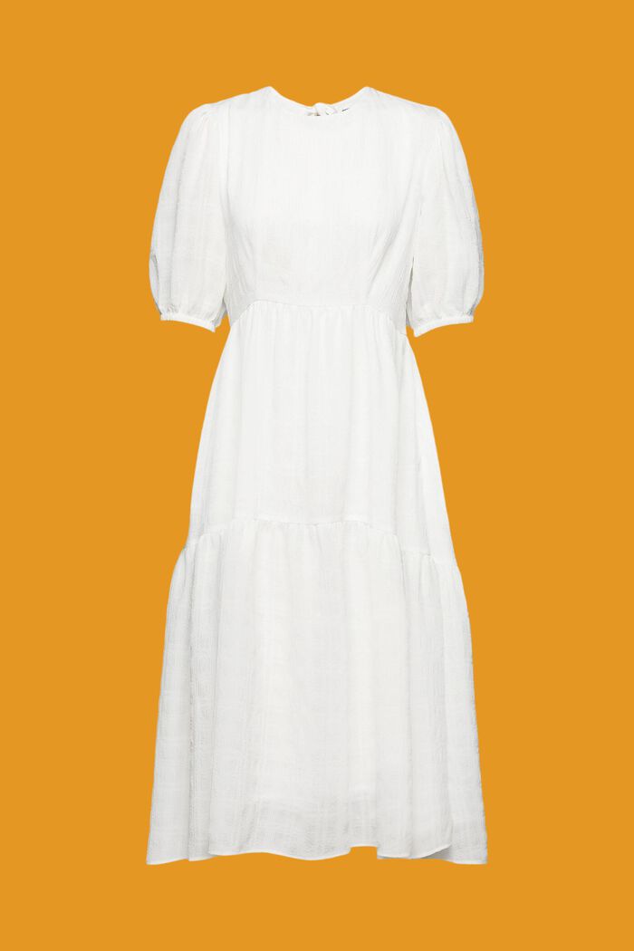輕質燈籠袖中長款連衣裙, 白色, detail image number 5