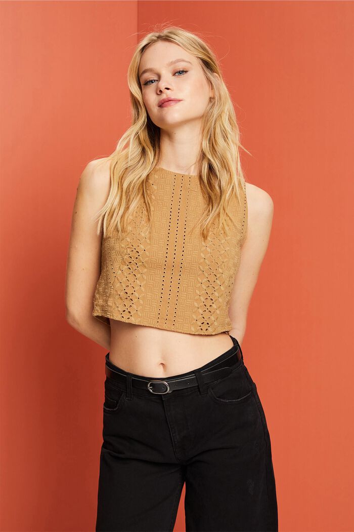 Embroidered crop top, LENZING™ ECOVERO™, KHAKI BEIGE, detail image number 4