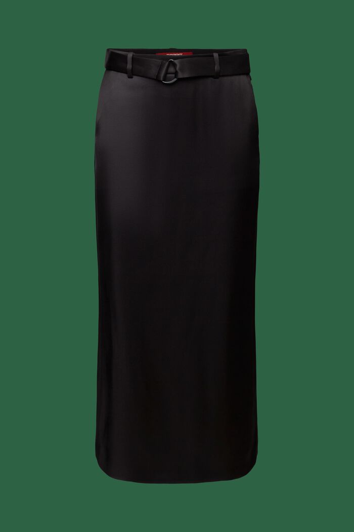 Satin Belted Maxi Skirt, 黑色, detail image number 7