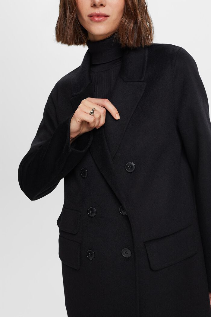 Double-Breasted Wool-Blend Coat, BLACK, detail image number 2