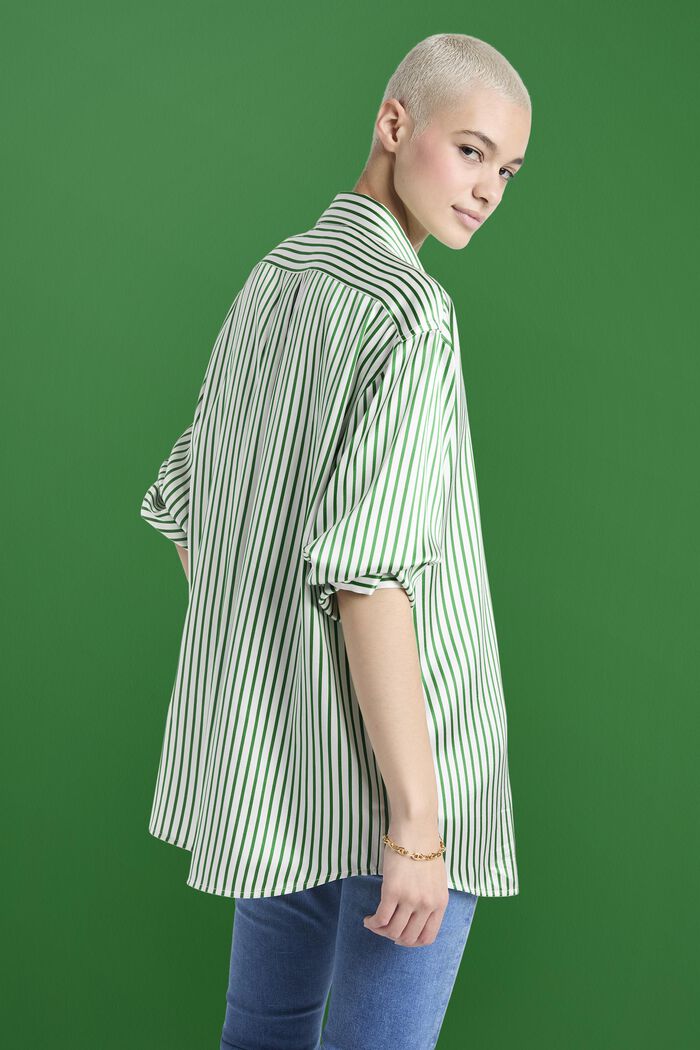 Striped Silk Charmeuse Shirt, GREEN, detail image number 2