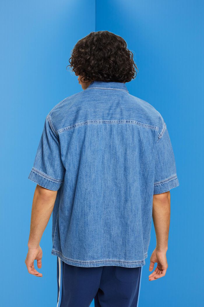 方正版型牛仔短袖襯衫, BLUE MEDIUM WASHED, detail image number 3