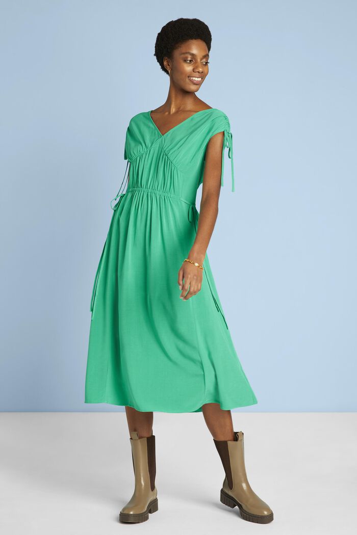 Rayon silk v-neck dress, GREEN, detail image number 0