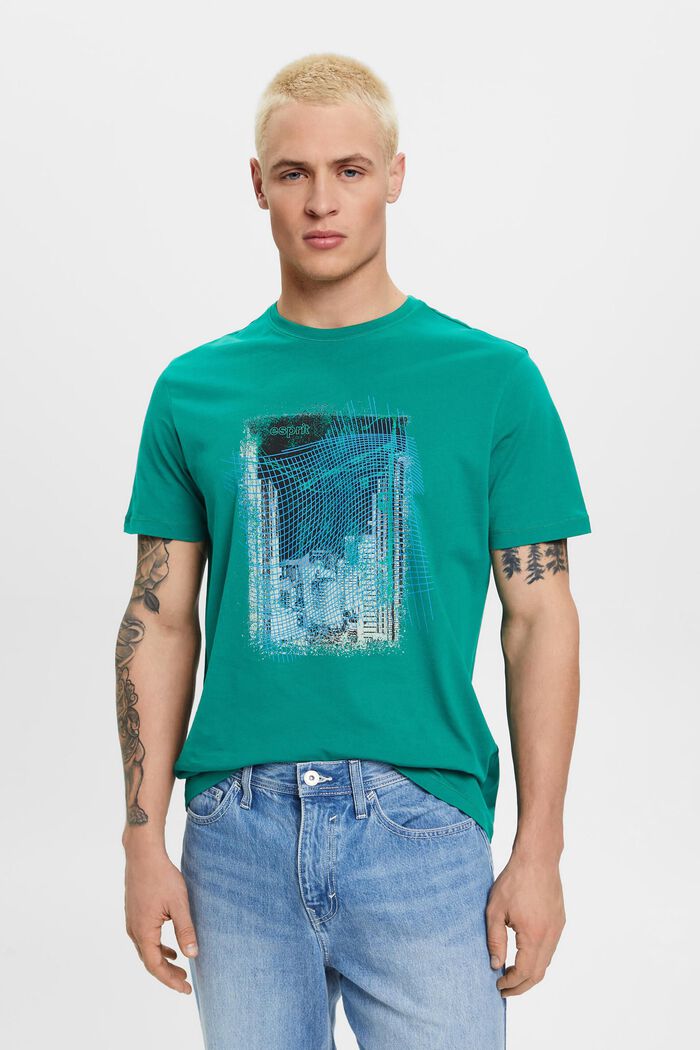 Sustainable cotton T-shirt with print, EMERALD GREEN, detail image number 0