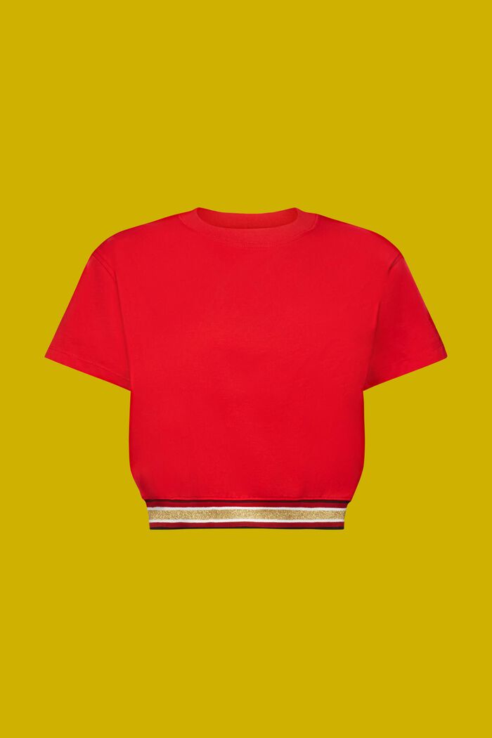 Cropped t-shirt with glitter band, RED, detail image number 6