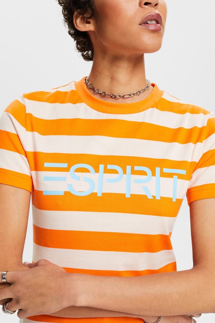 條紋LOGO標誌棉質T恤, 橙紅色, detail image number 3