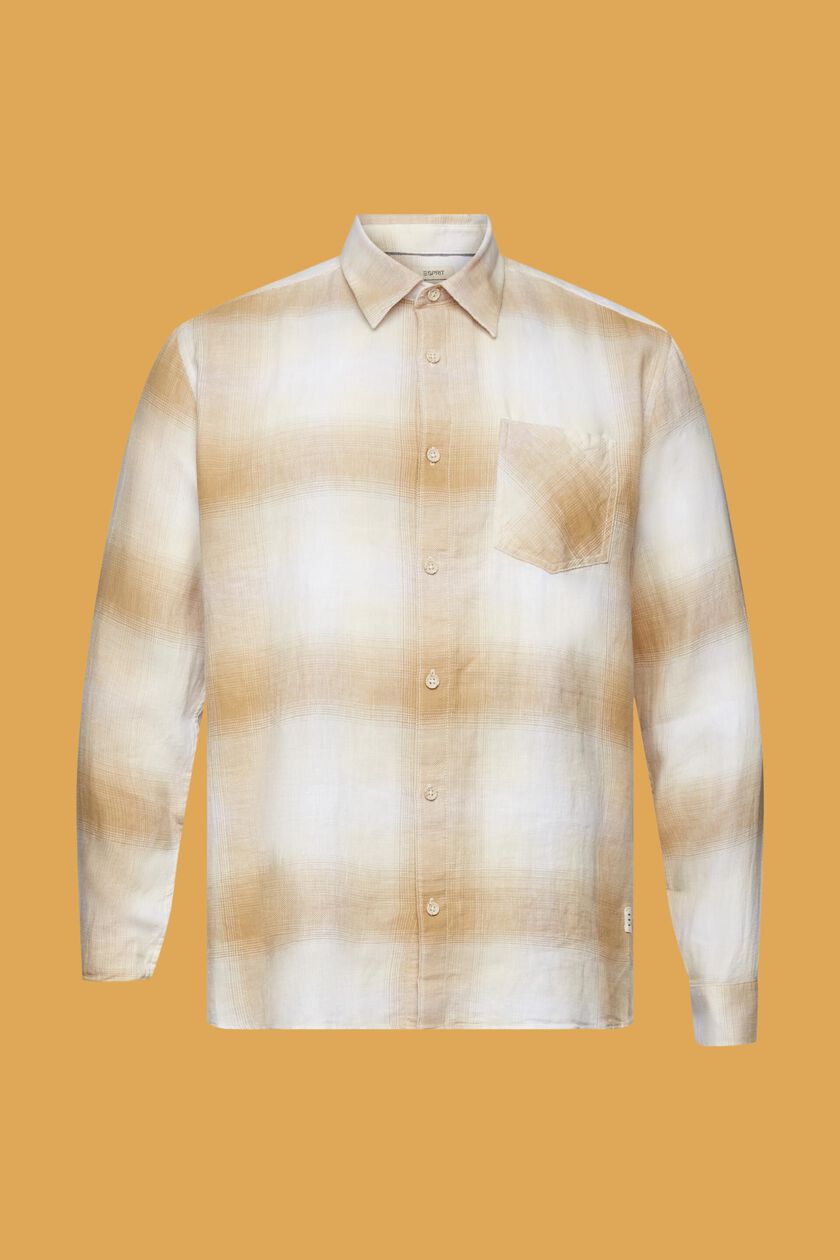 Cotton and hemp blended checquered tartan shirt