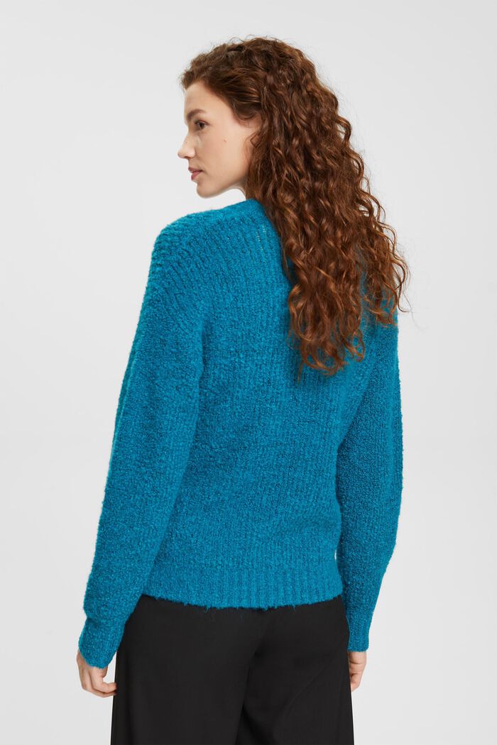 Bouclé jumper with wool and alpaca, TEAL BLUE, detail image number 3