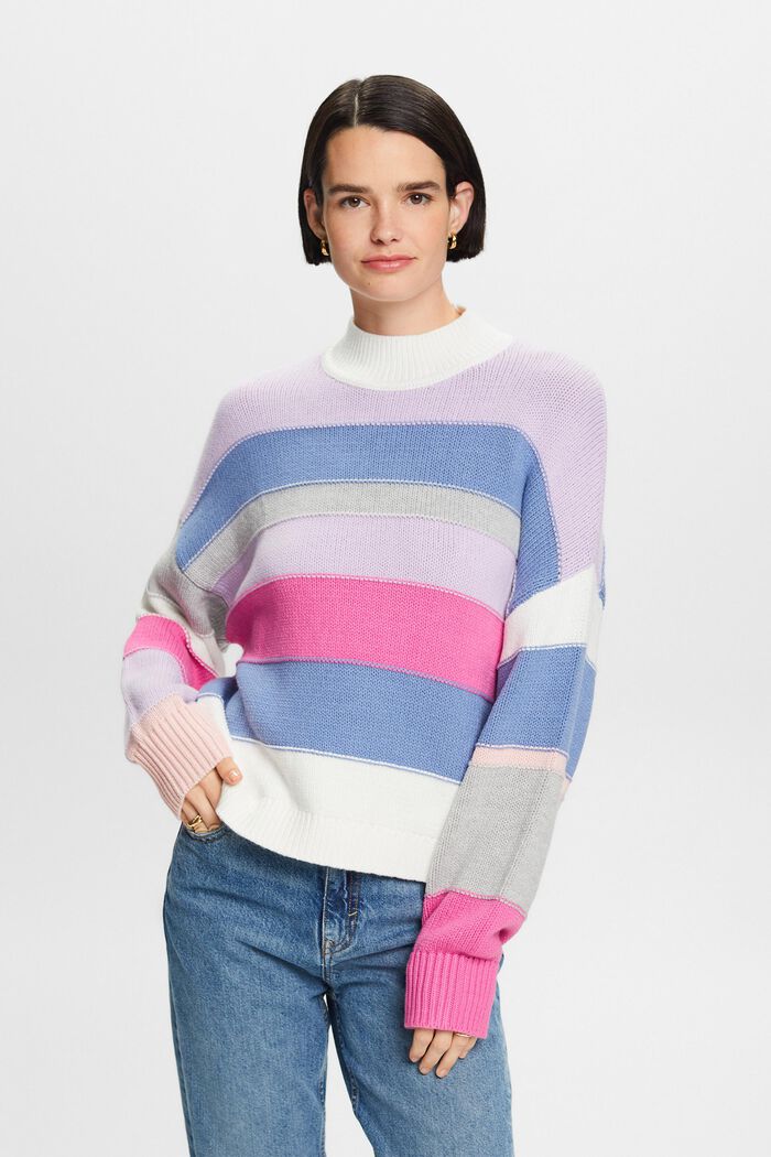 Striped Mock Neck Sweater, PINK FUCHSIA, detail image number 0