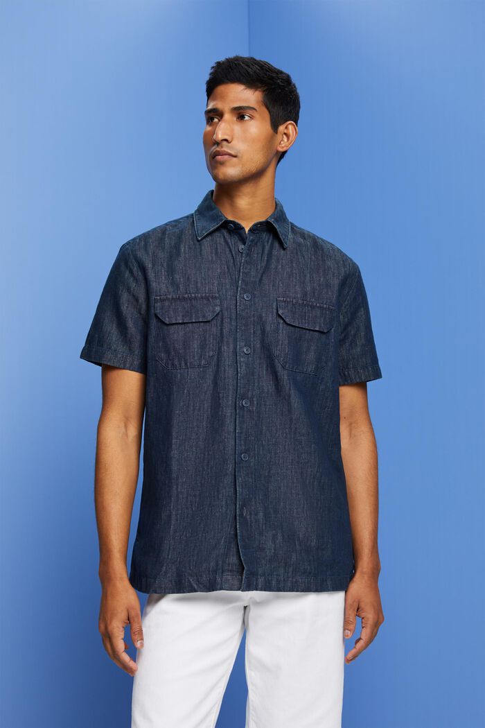 Short sleeve shirt in a jeans-look, BLUE BLACK, detail image number 2